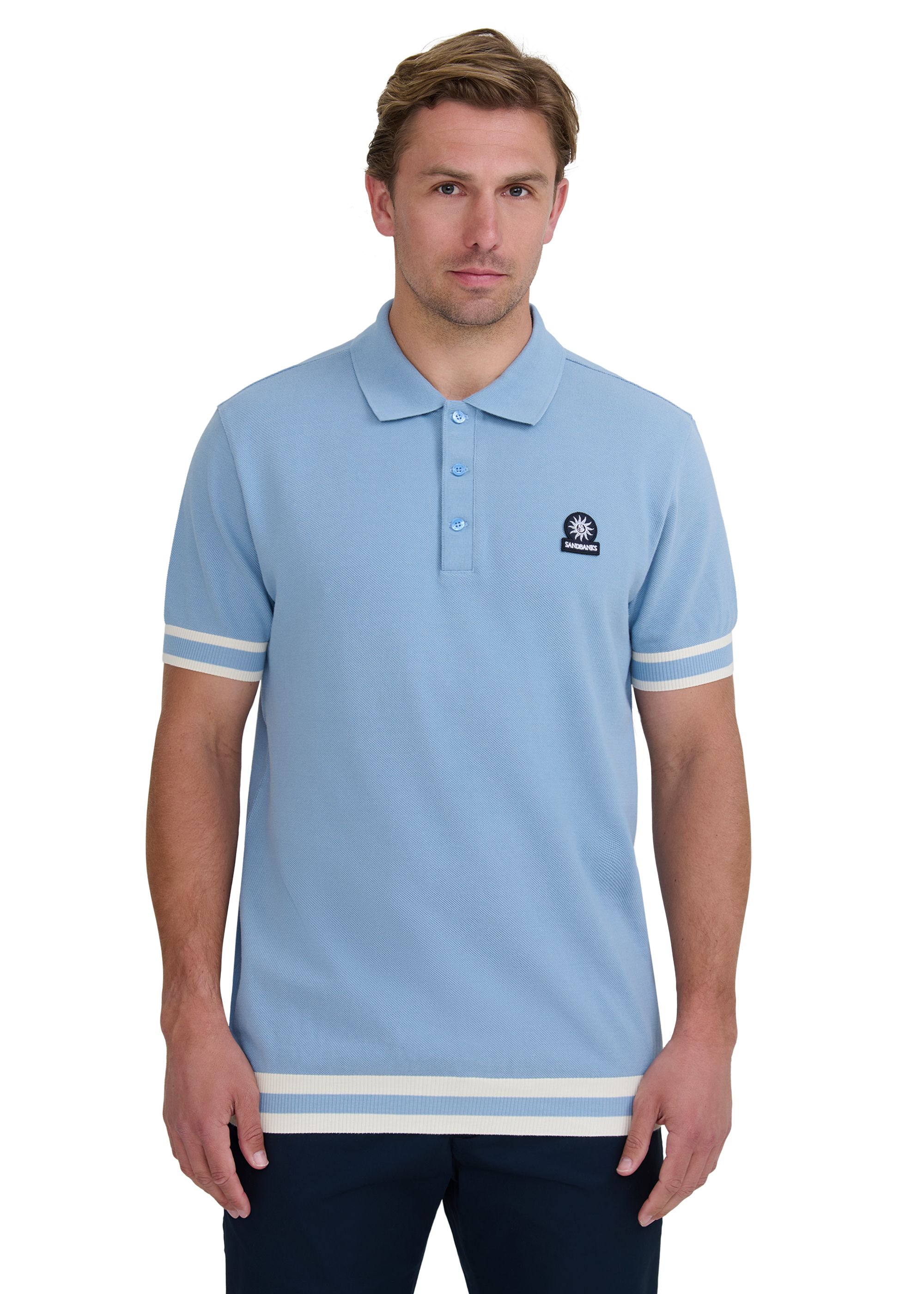 Stripe Hem Polo Shirt - Dusty Blue