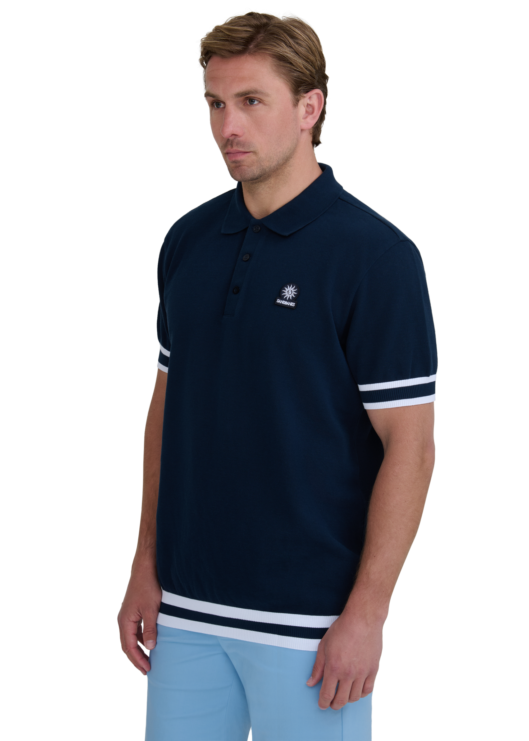 Sandbanks Stripe Hem Polo Shirt - Navy