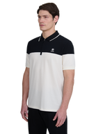 Colour Block Zip Polo Shirt - Ecru/Black
