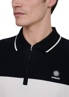 Colour Block Zip Polo Shirt - Ecru/Black