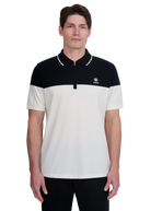 Colour Block Zip Polo Shirt - Ecru/Black