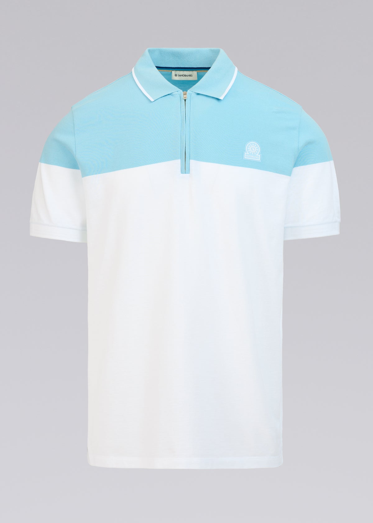 Sandbanks Colour Block Zip Polo Shirt - Crystal Blue
