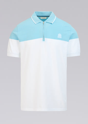 Sandbanks Colour Block Zip Polo Shirt - Crystal Blue
