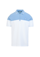 Colour Block Zip Polo Shirt - Dusty Blue/White