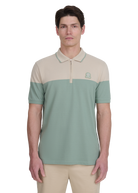 Colour Block Zip Polo Shirt - Stone/Sage