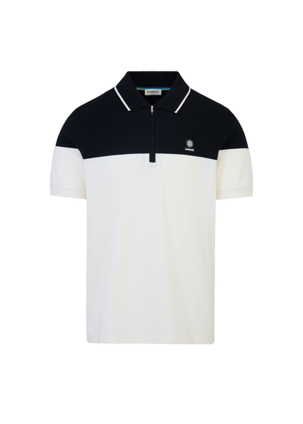 Boucle Polo / Black × White Gypsohila Colour Block Zip Polo Shirt in Ecru/Black | Sandbanks