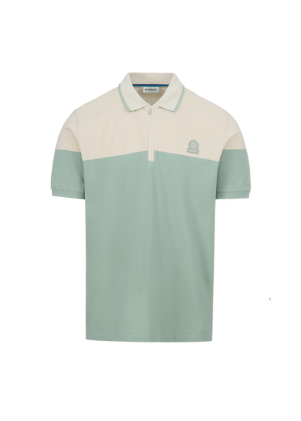 Colour Block Zip Polo Shirt - Stone/Sage | Sandbanks