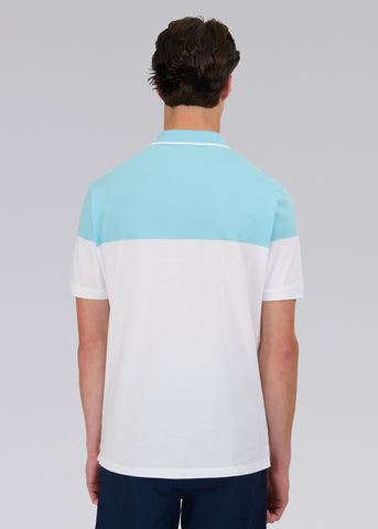 Sandbanks Colour Block Zip Polo Shirt - Crystal Blue