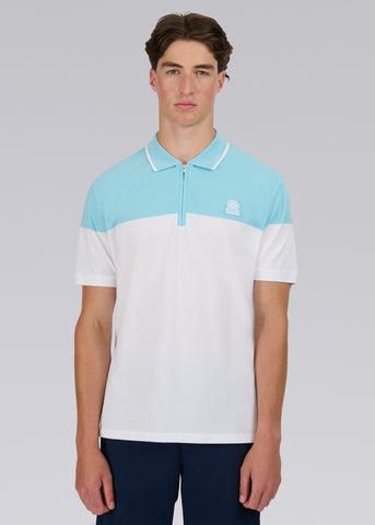 Sandbanks Colour Block Zip Polo Shirt - Crystal Blue