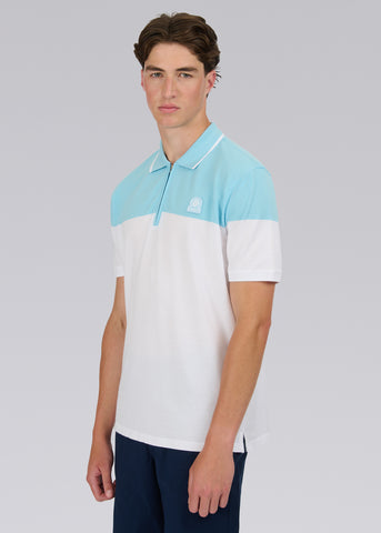 Sandbanks Colour Block Zip Polo Shirt - Crystal Blue