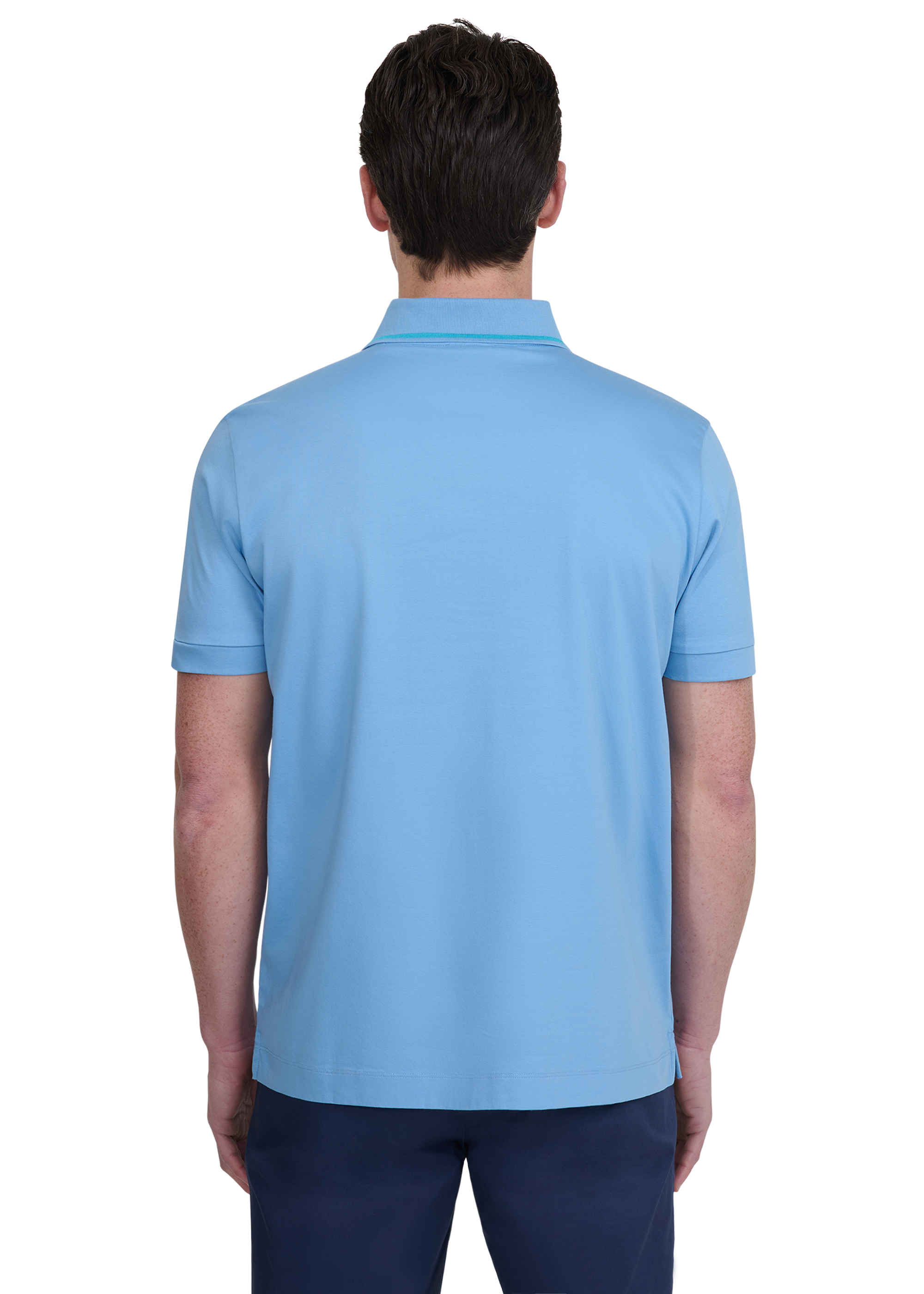 Tri-Colour Tipped 3-Button Polo Shirt - Dusty Blue