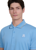 Tri-Colour Tipped 3-Button Polo Shirt - Dusty Blue