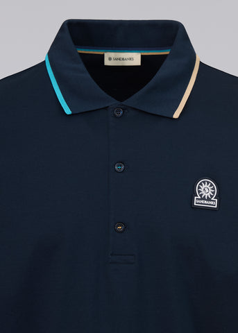 Sandbanks Tri-Colour Tipped 3-Button Polo Shirt - Navy