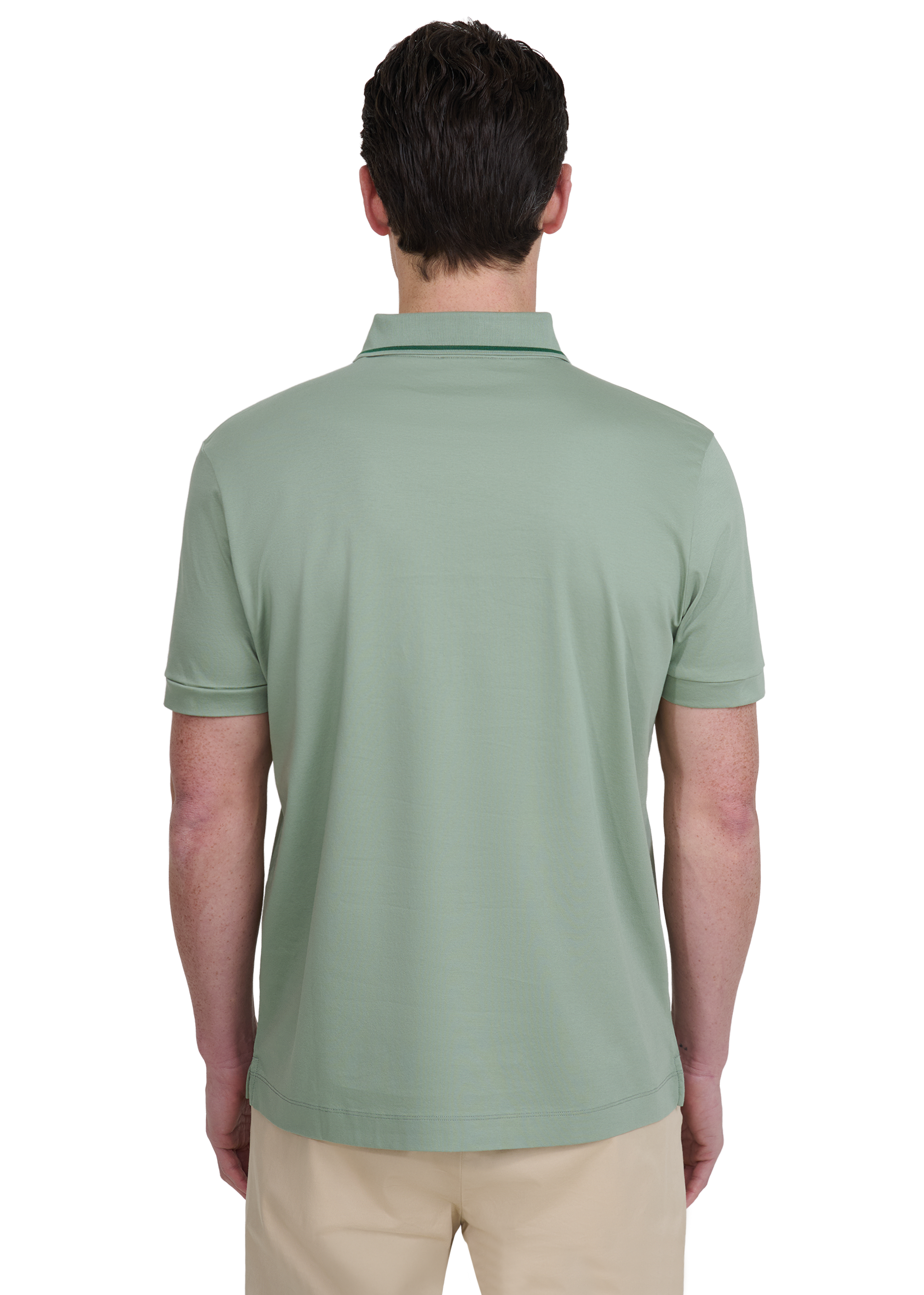 Tri-Colour Tipped 3-Button Polo Shirt - Sage