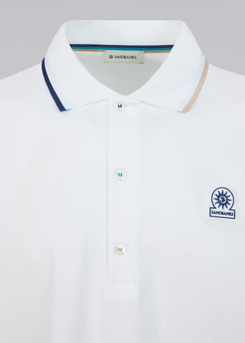 Sandbanks Tri-Colour Tipped 3-Button Polo Shirt - White