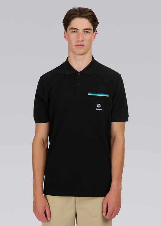 Sandbanks Tri-Colour Pocket Polo Shirt - Black