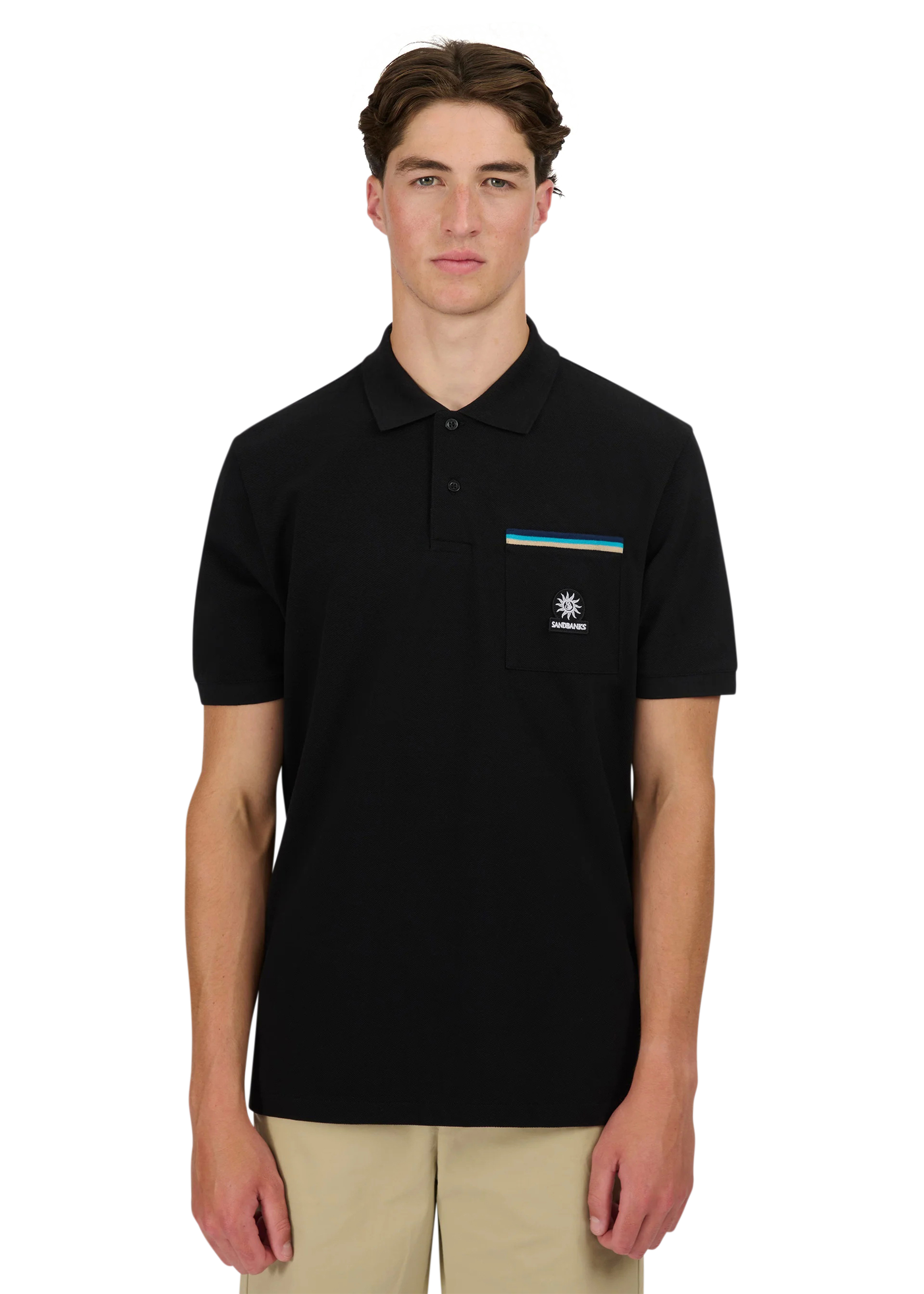 Sandbanks Tri-Colour Pocket Polo Shirt - Black