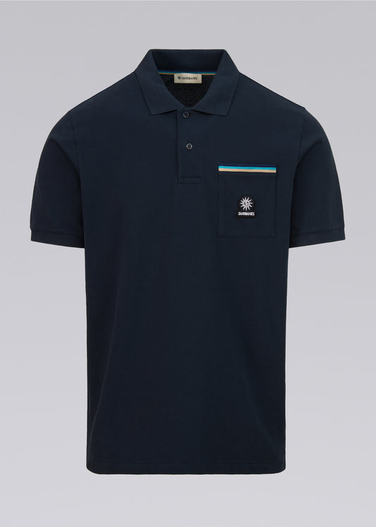 Sandbanks Tri-Colour Pocket Polo Shirt - Navy