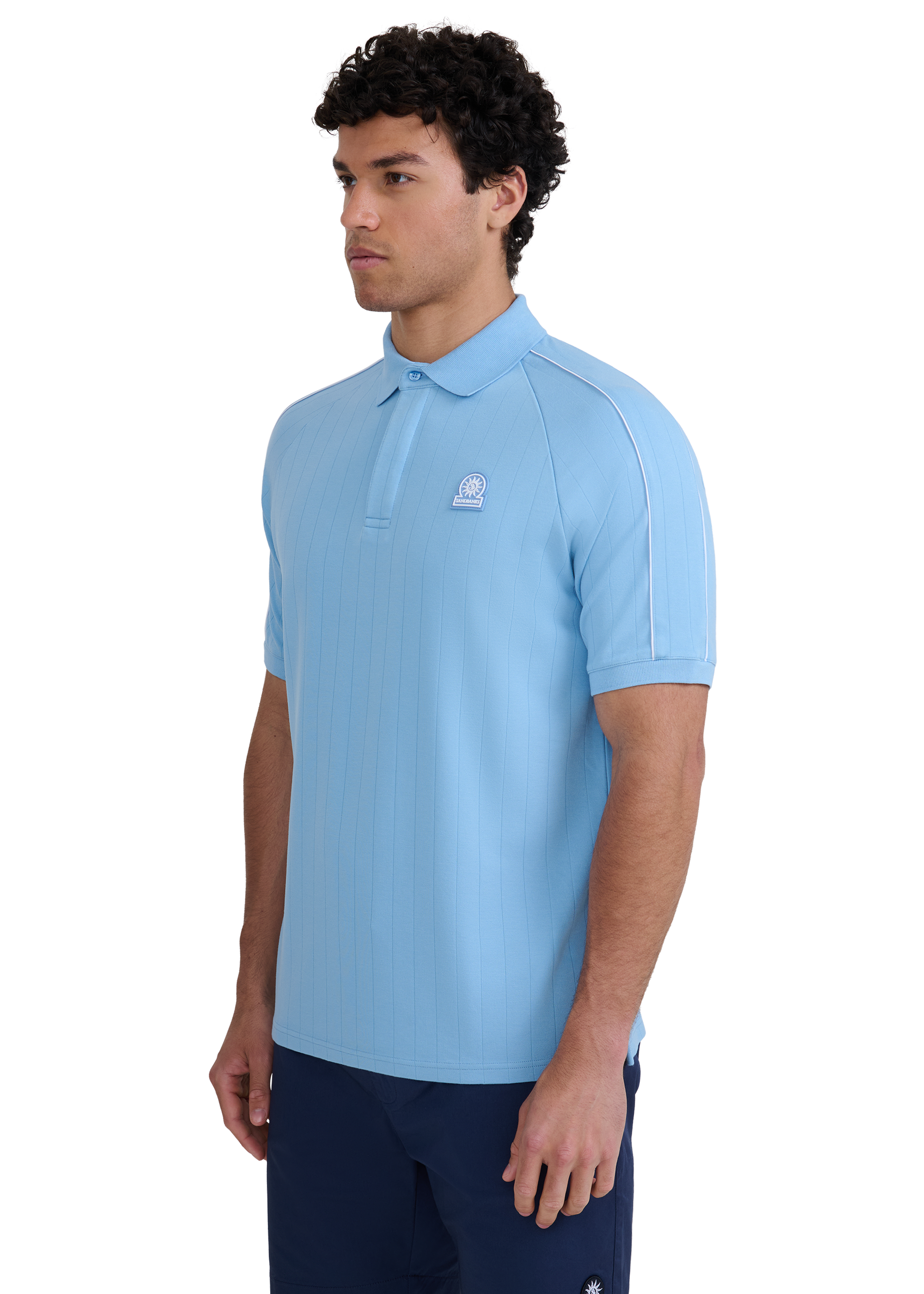 Raglan Panel Piped Polo - Dusty Blue