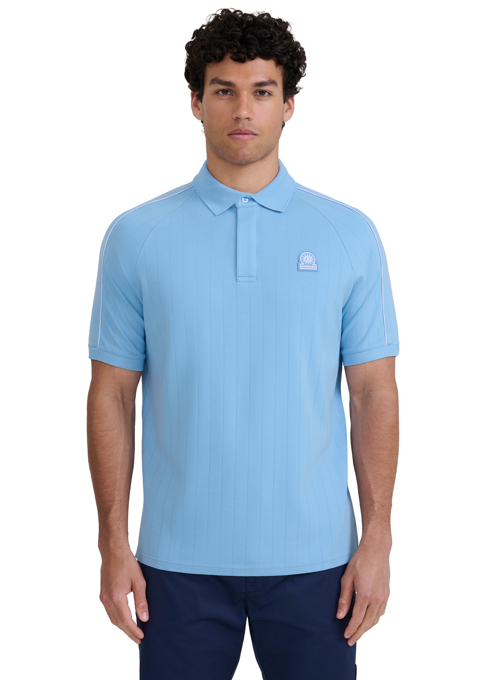 Raglan Panel Piped Polo - Dusty Blue