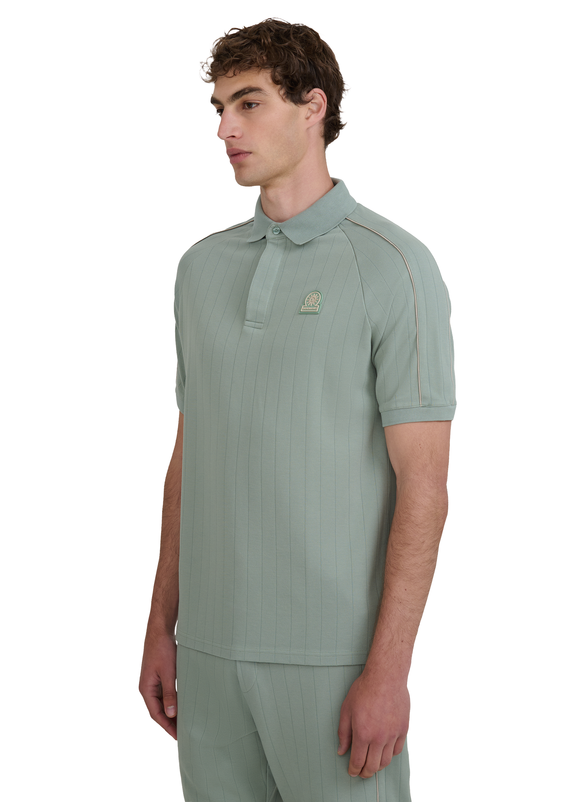 Raglan Panel Piped Polo Shirt - Sage