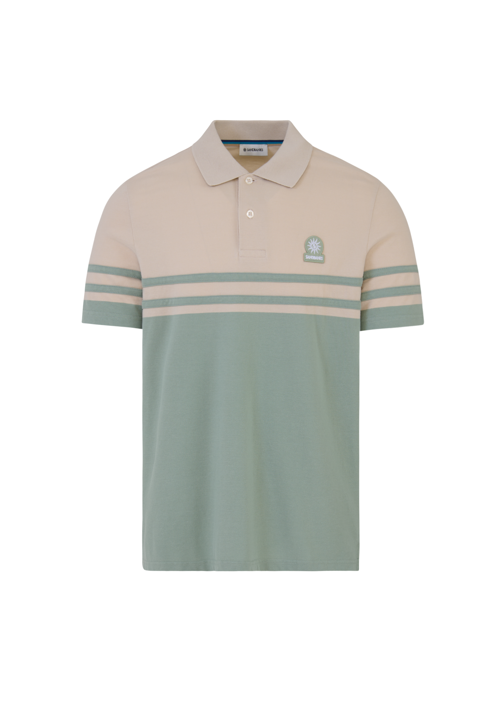 Contrast Stripe Appliqué Polo Shirt - Sage