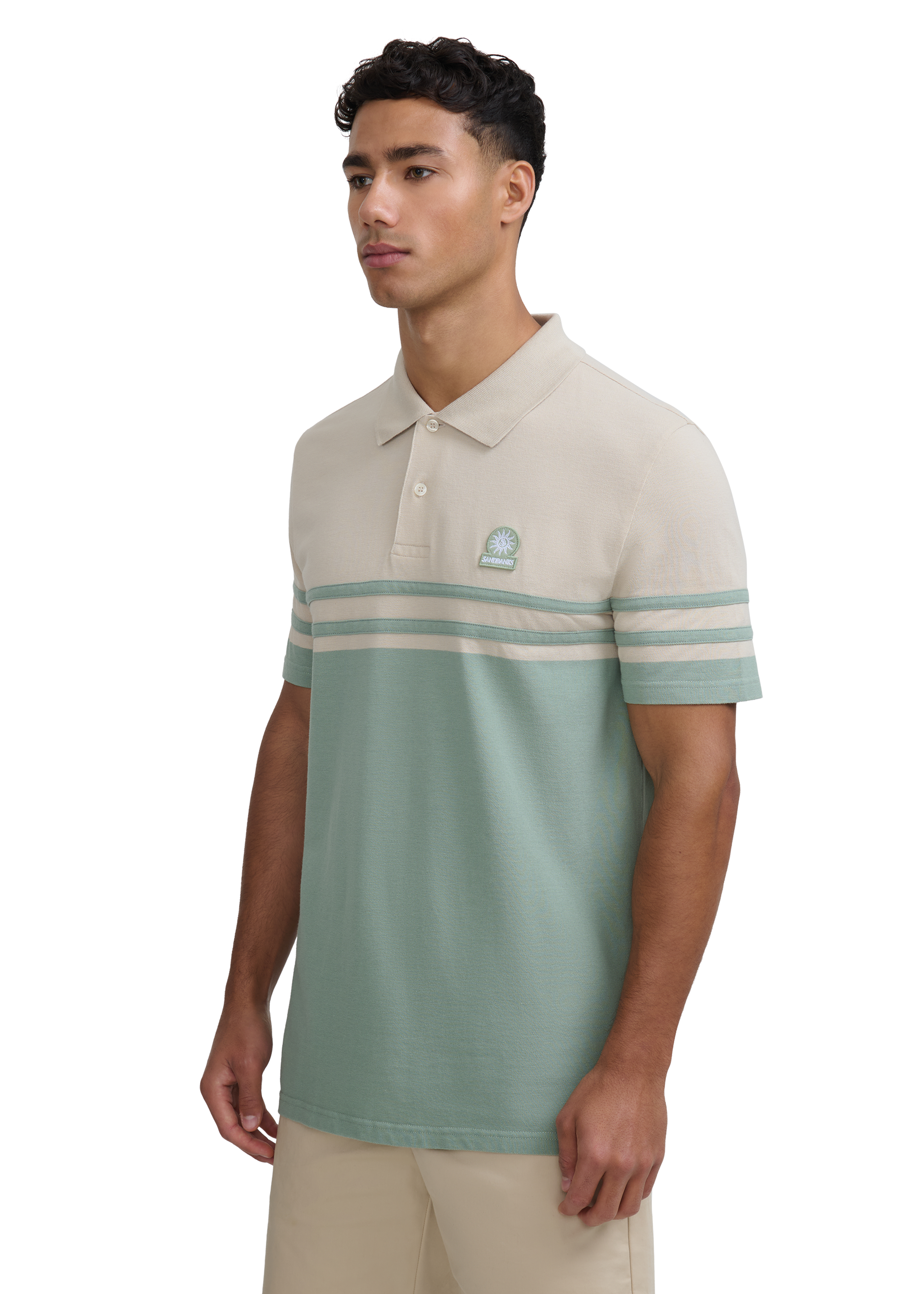 Contrast Stripe Appliqué Polo Shirt - Sage