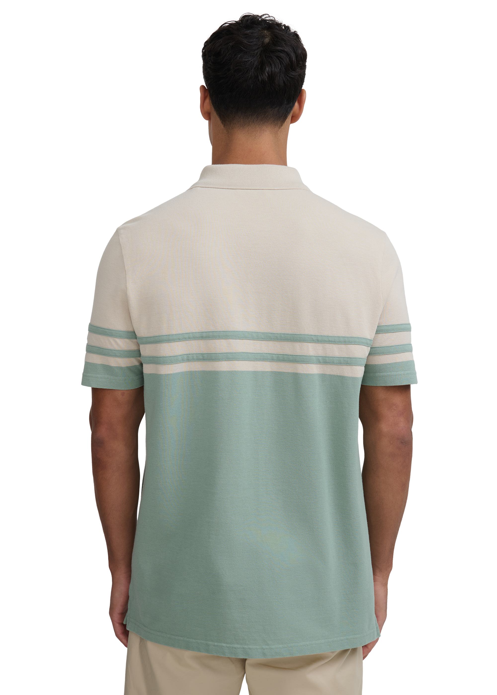 Contrast Stripe Appliqué Polo Shirt - Sage