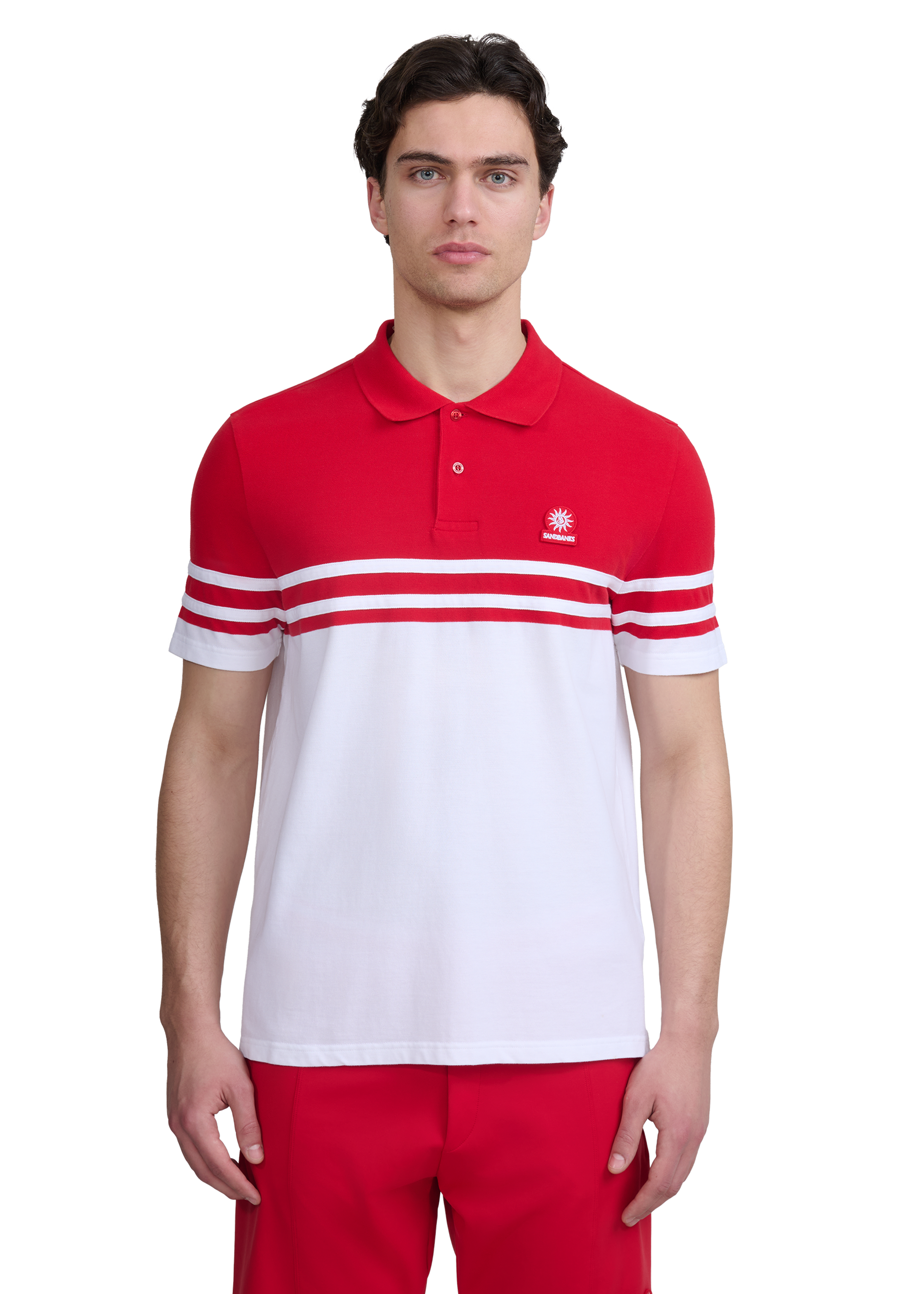 Contrast Stripe Appliqué Polo Shirt - Red