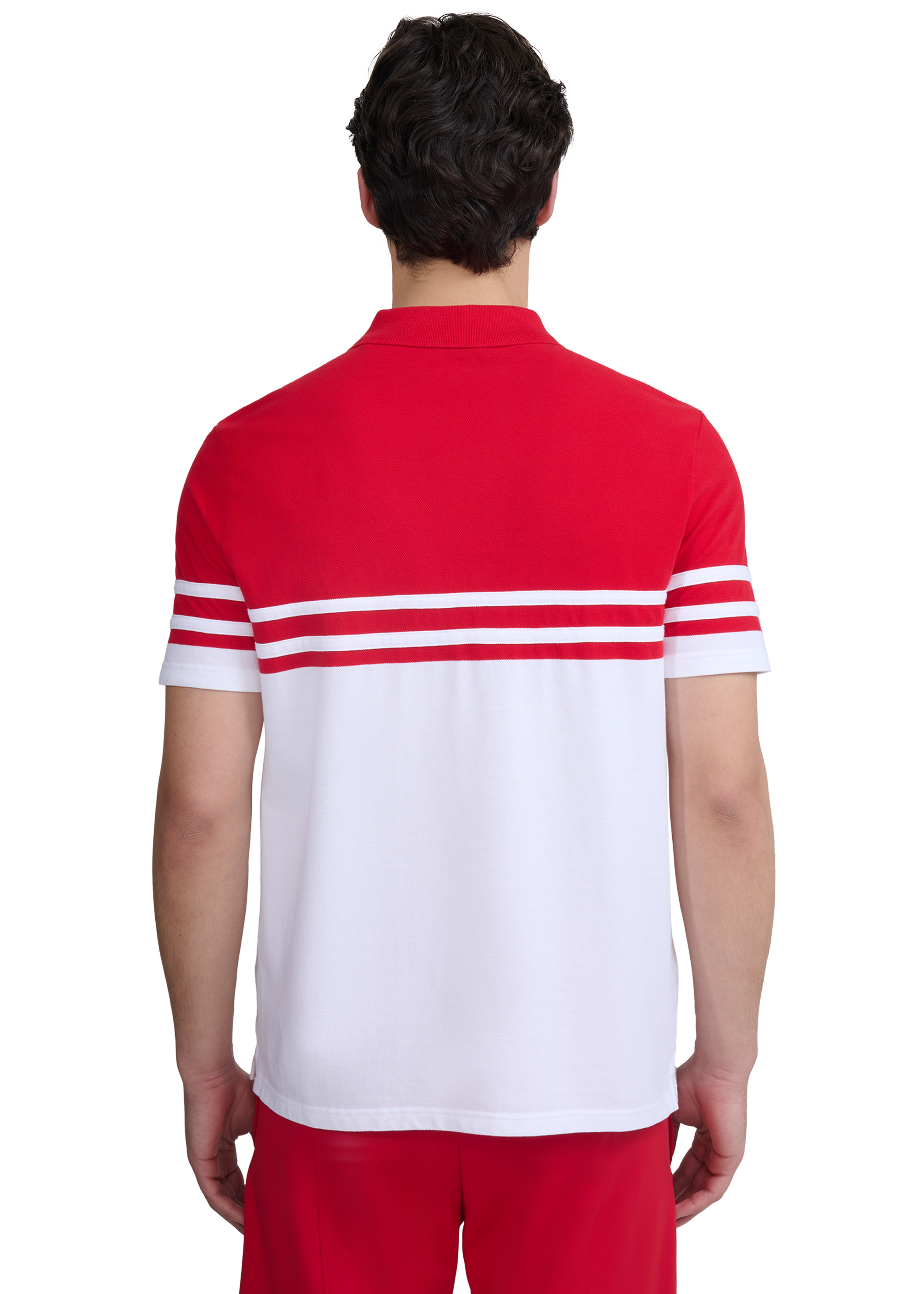 Contrast Stripe Appliqué Polo Shirt - Red
