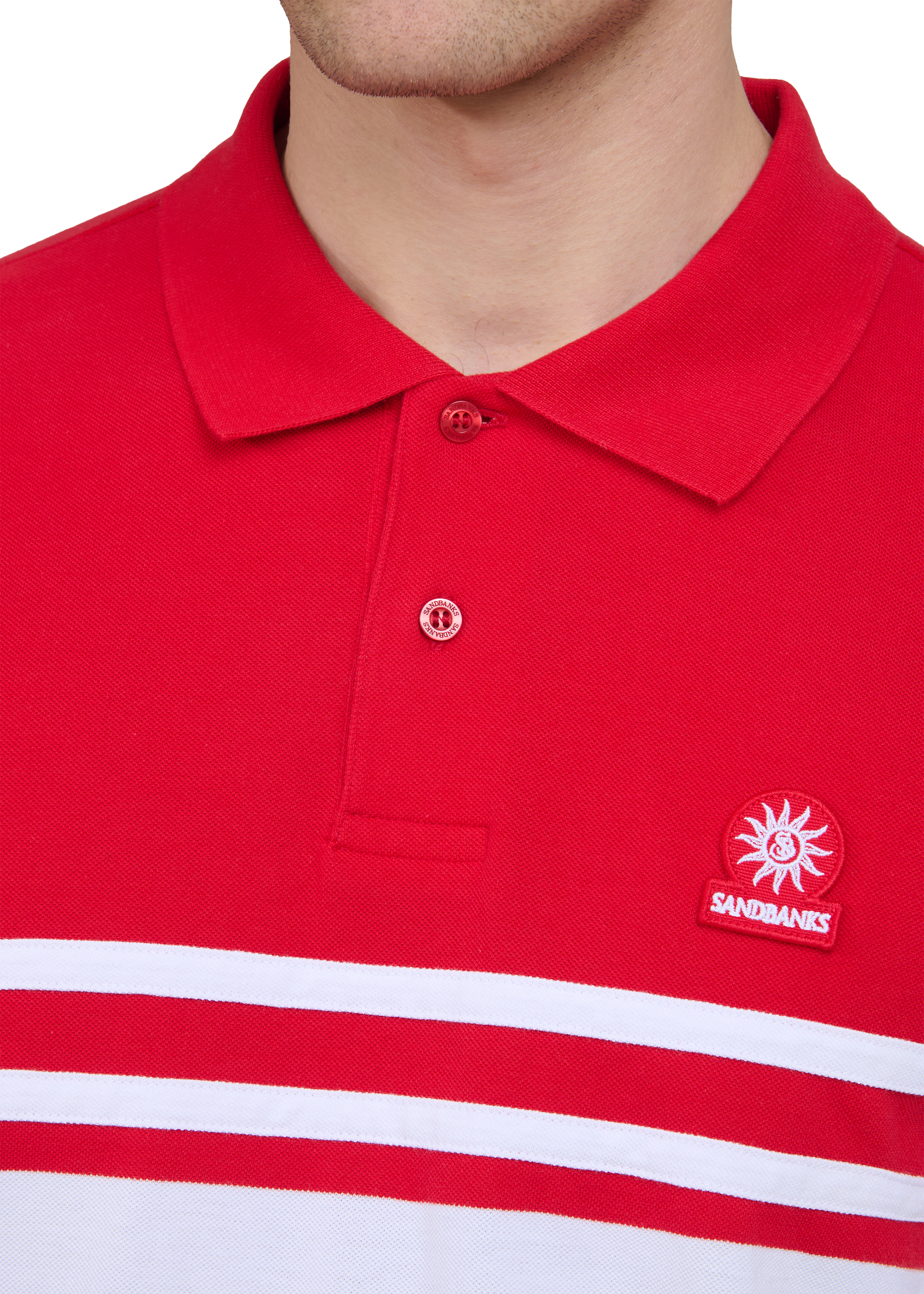 Contrast Stripe Appliqué Polo Shirt - Red
