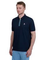 Tri-Colour Zip Polo Shirt - Navy