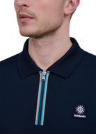 Tri-Colour Zip Polo Shirt - Navy