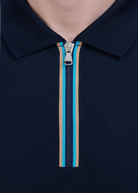 Tri-Colour Zip Polo Shirt - Navy