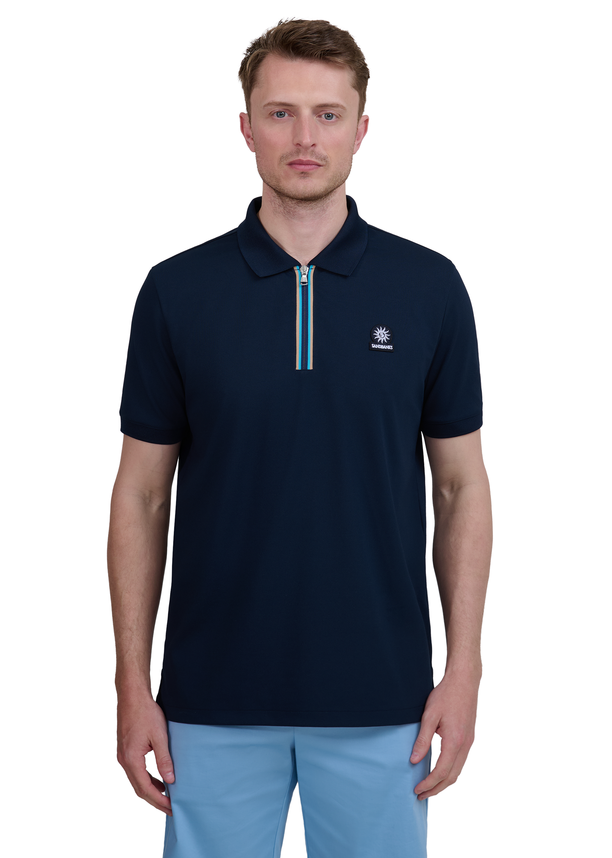 Tri-Colour Zip Polo Shirt - Navy