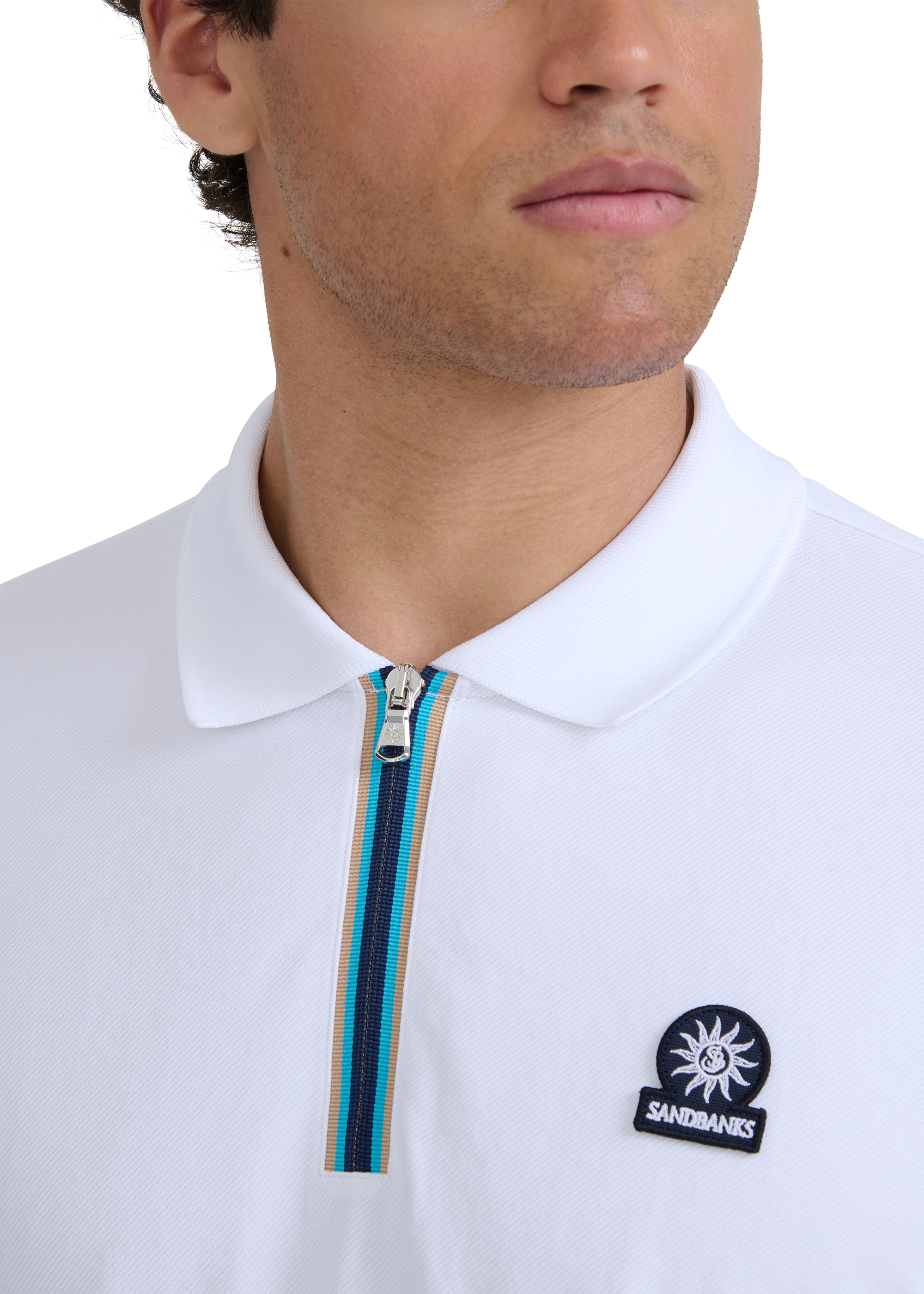 Tri-Colour Zip Polo Shirt - White