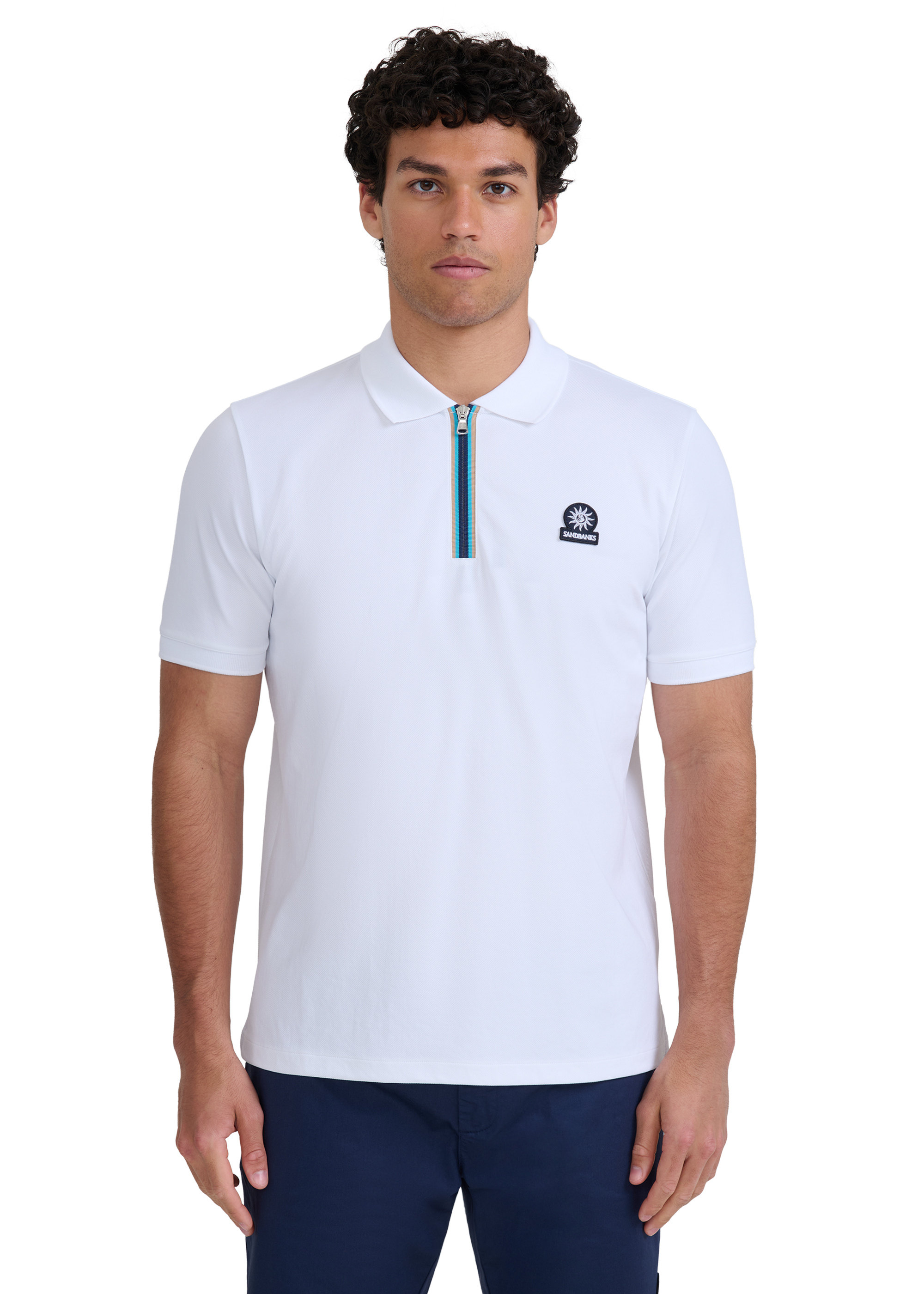 Tri-Colour Zip Polo Shirt - White