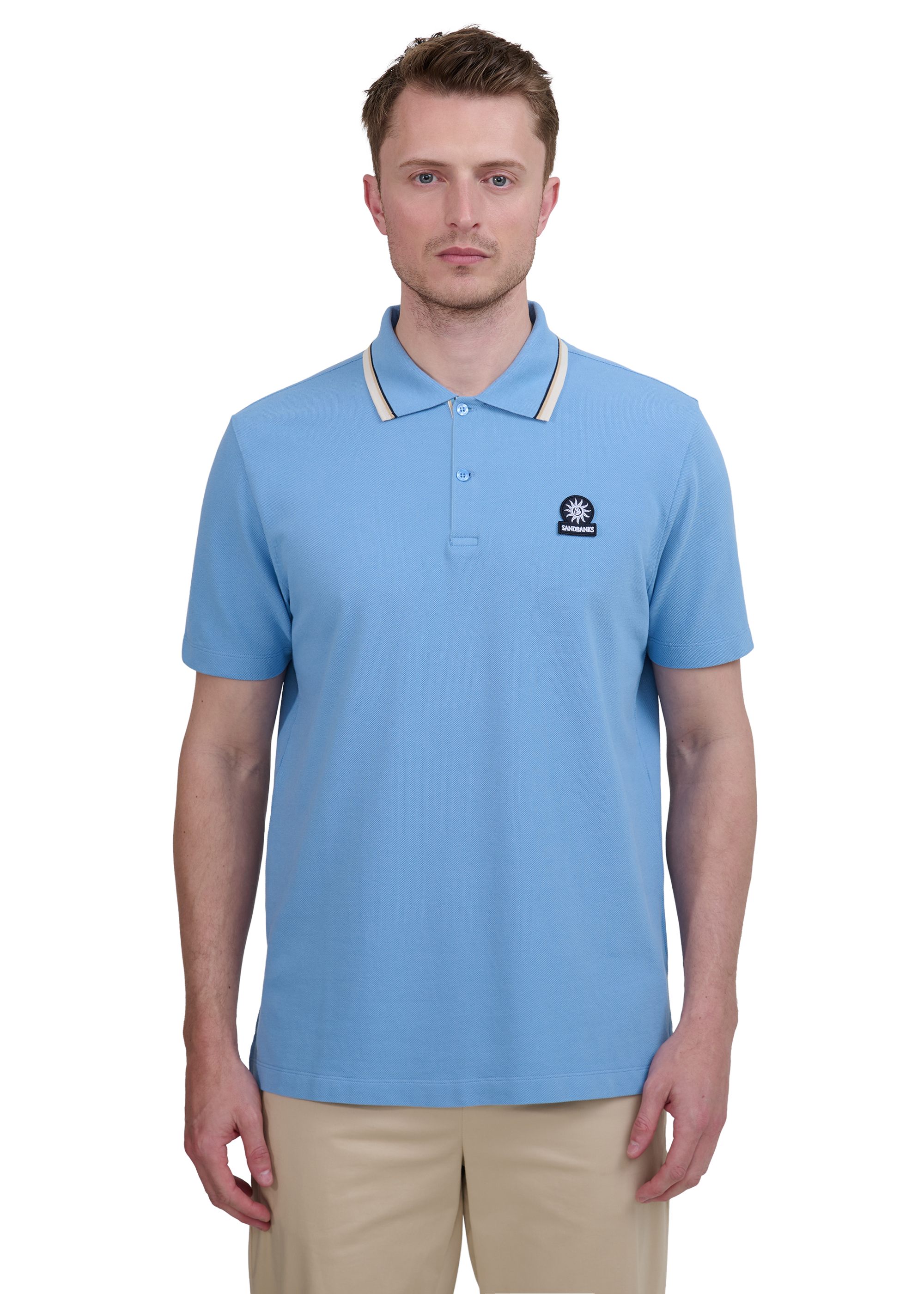 Sandbanks Stripe Tape Placket Polo - Dusty Blue
