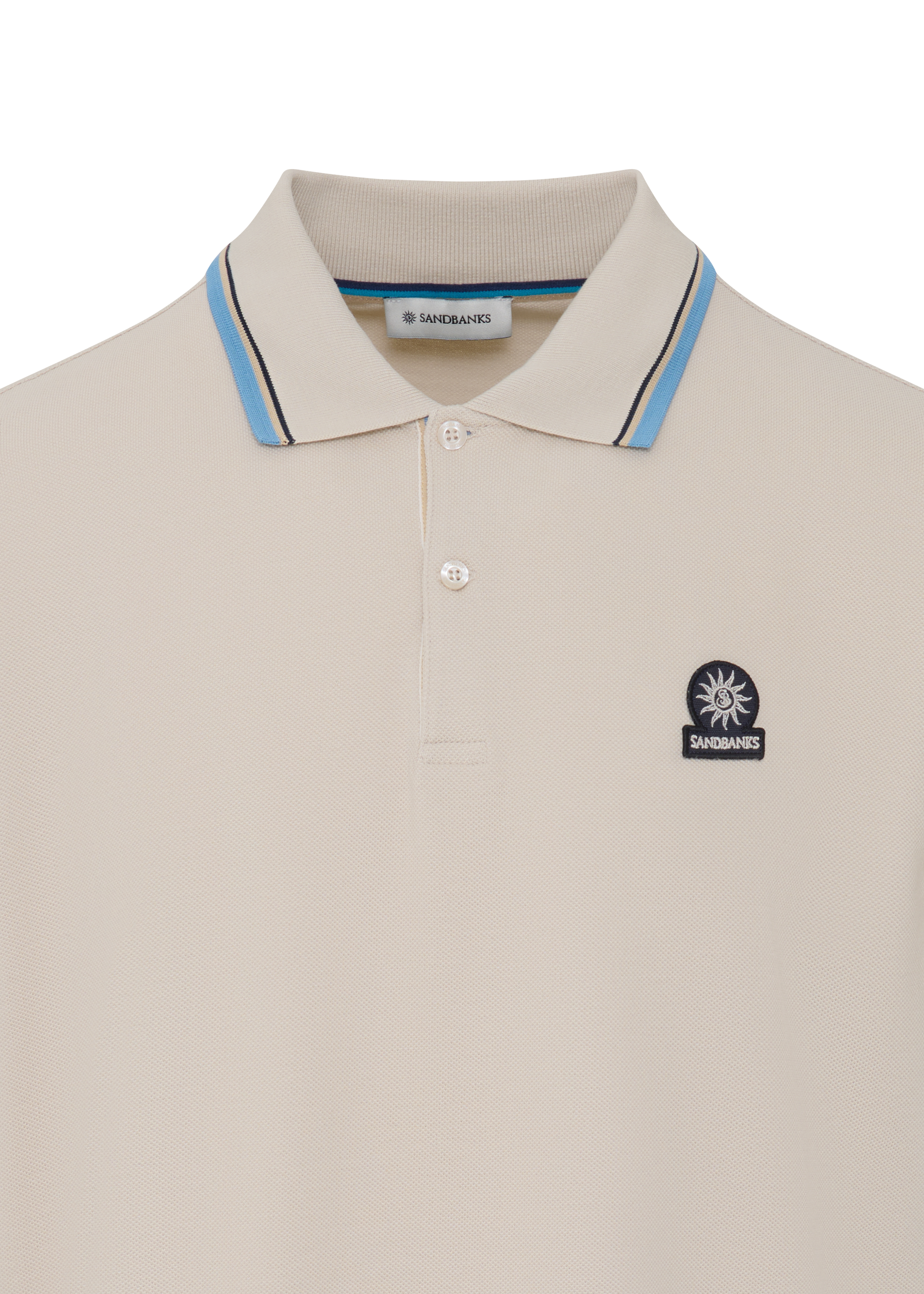 Sandbanks Stripe Tape Placket Polo - Stone