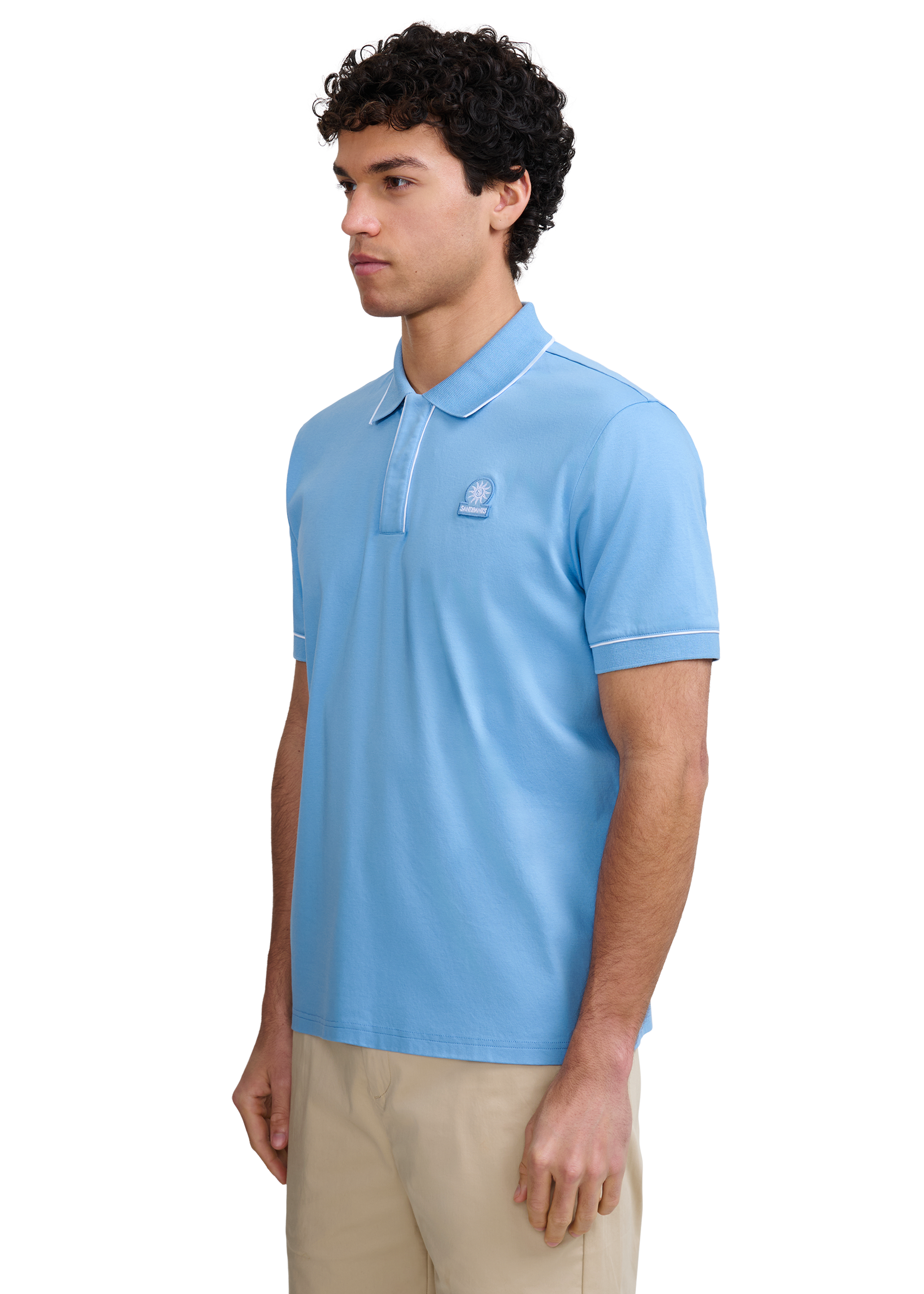 Contrast Piped Polo Shirt - Dusty Blue