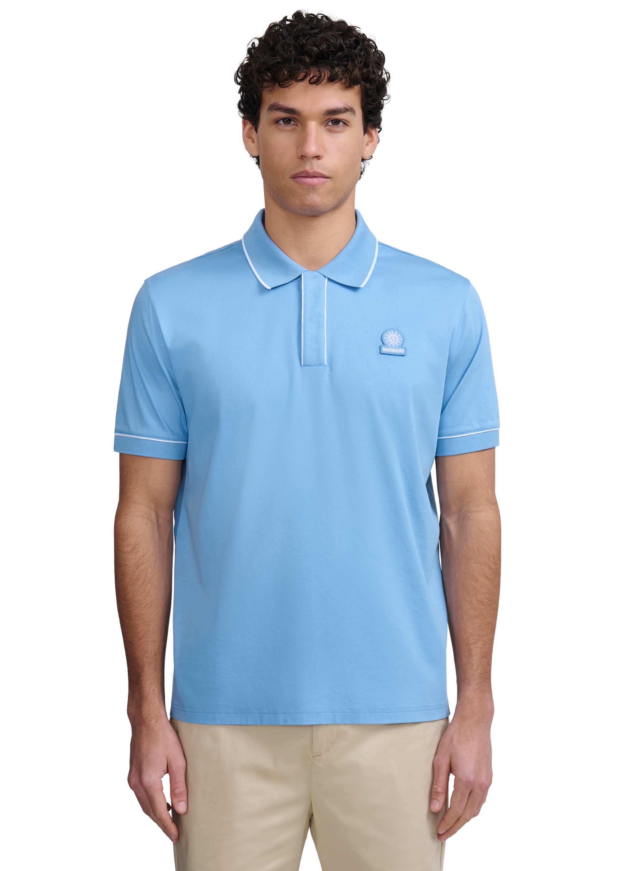 Contrast Piped Polo Shirt - Dusty Blue