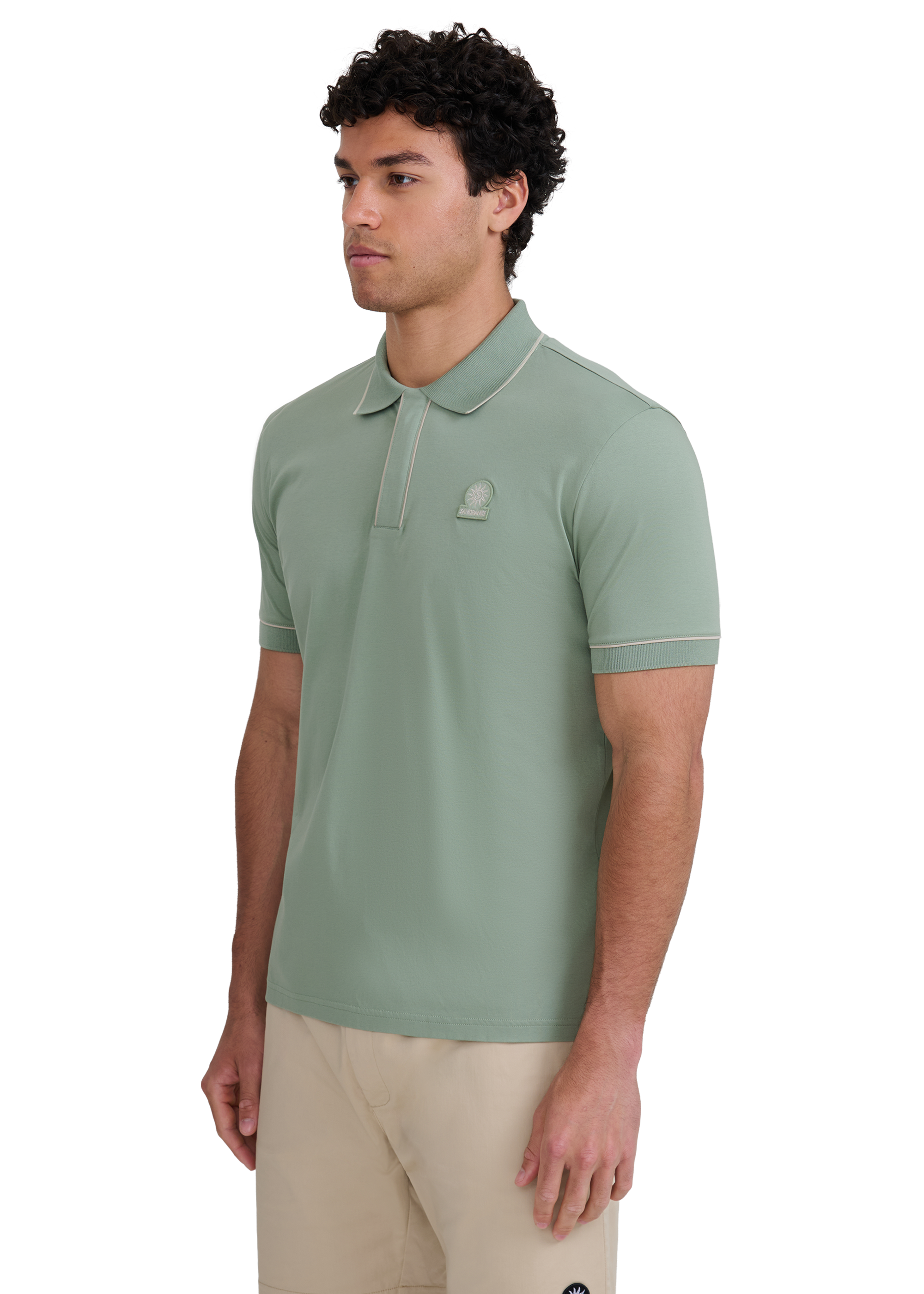 Contrast Piped Polo Shirt - Sage