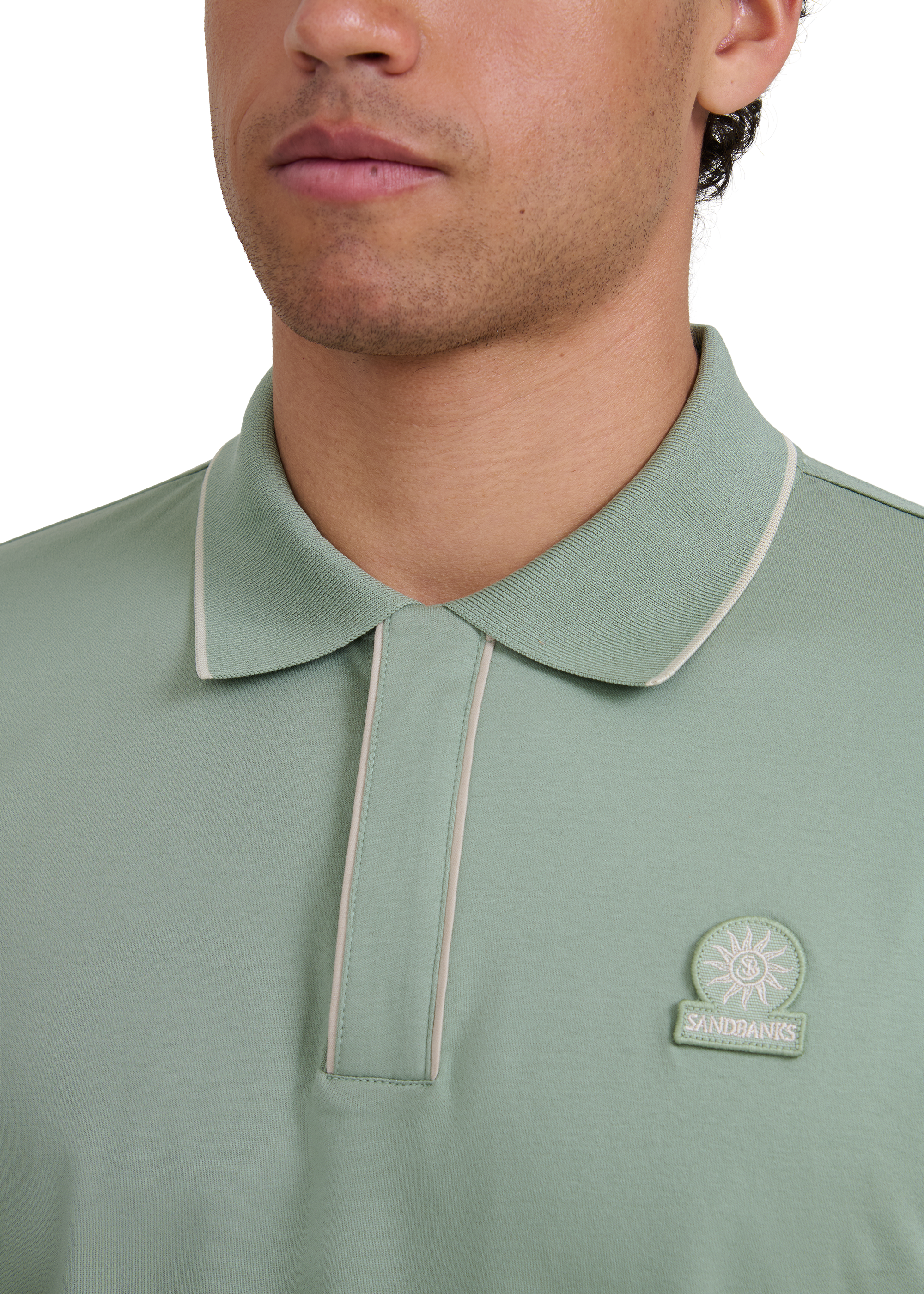 Contrast Piped Polo Shirt - Sage