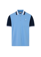 Contrast Sleeve and Collar Zip Polo Shirt - Dusty Blue