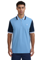 Contrast Sleeve and Collar Zip Polo Shirt - Dusty Blue