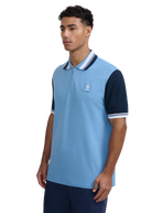 Contrast Sleeve and Collar Zip Polo Shirt - Dusty Blue