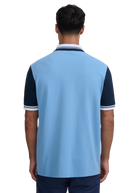 Contrast Sleeve and Collar Zip Polo Shirt - Dusty Blue