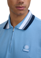 Contrast Sleeve and Collar Zip Polo Shirt - Dusty Blue