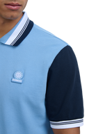 Contrast Sleeve and Collar Zip Polo Shirt - Dusty Blue