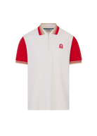 Contrast Sleeve and Collar Zip Polo Shirt - Red